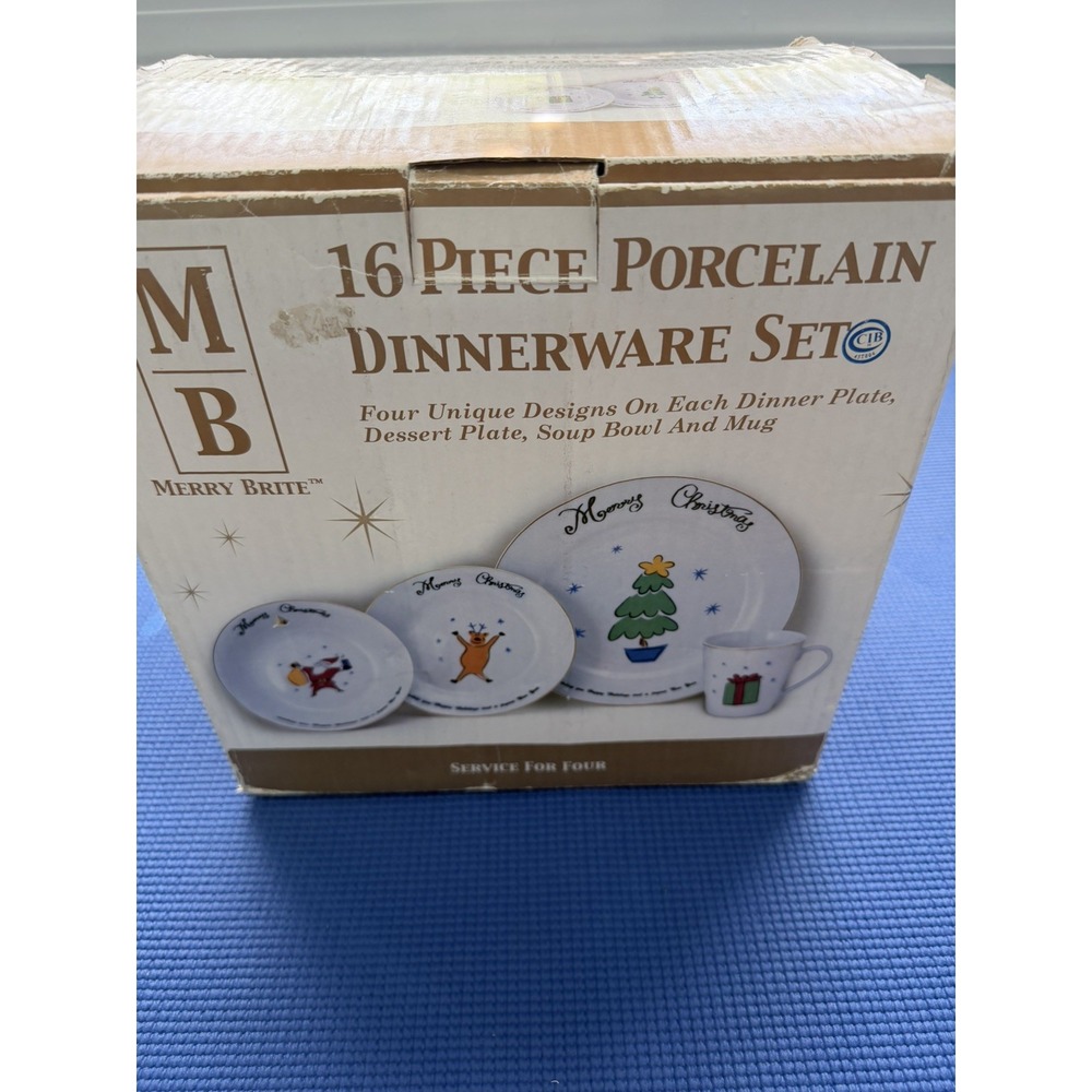 NEW Vintage Merry Brite Christmas Porcelain Dinnerware Set Service For Four